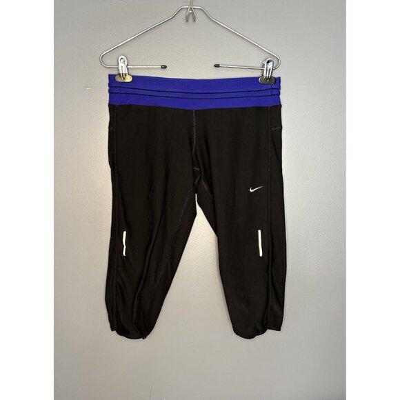 Nike Dri-FIT Compression Shorts Womens L Black Running Capri Reflective Athletic - Picture 1 of 12